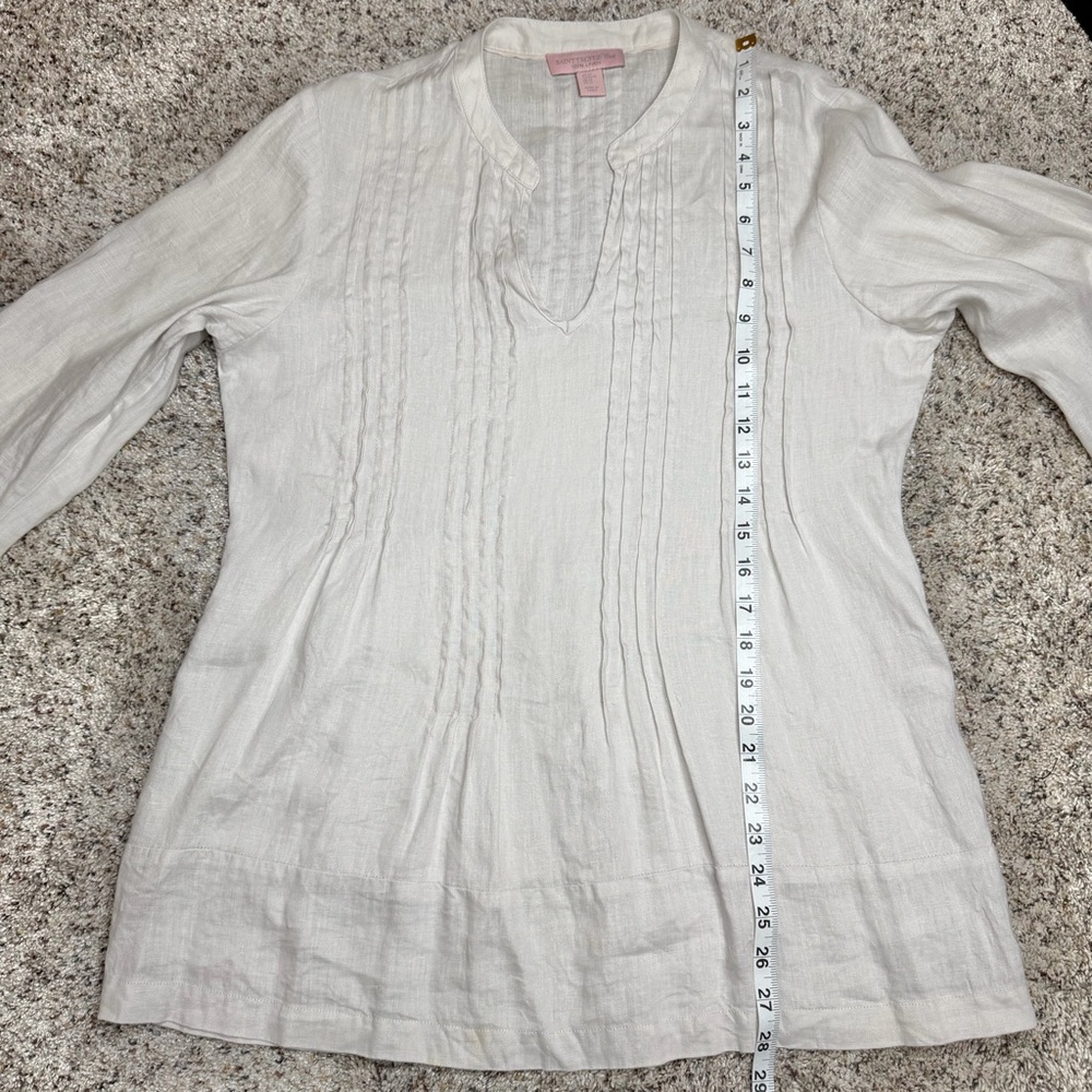 Saint Tropez West 100% Linen Tunic Top Medium M Light Grey Pleated Boho - Picture 8 of 9